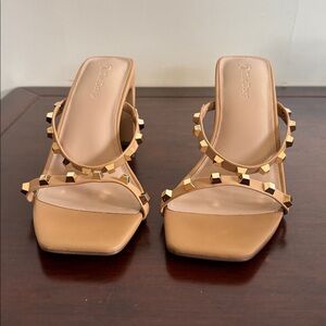 The Drop Average Square Toe Two Strap High Heeled Studded Sandals